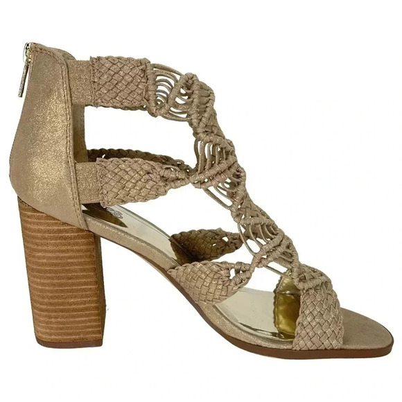 Carlos Santana Nadia Gold Metallic Woven Fabric Womens Heels Size 9.5M - Picture 3 of 11